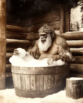 Bigfoot Takes a Bubble Bath - Cryptids  8"10" Artwork for 11"x12" Frame
