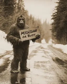 Bigfoot Hitchhiking to Michigan - Cryptids  8"10" Artwork for 11"x12" Frame