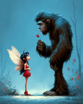 Fairy Gives Bigfoot a Flower Art Print - 8"x10" Artwork