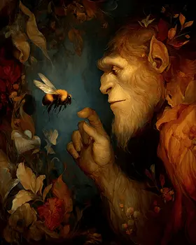 Bigfoot Studies a Bumblebee Art Print - 8"x10" Artwork