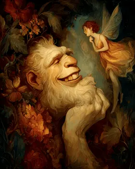 Bigfoot Amused by Fairy's Story Art Print - 8"x10" Artwork