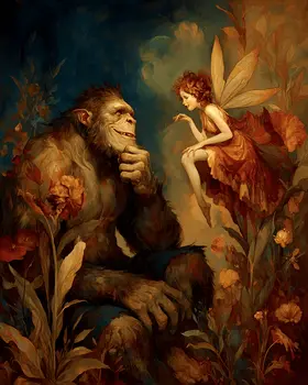 Fairy Enlightening Bigfoot on the Facts Art Print - 8"x10" Artwork