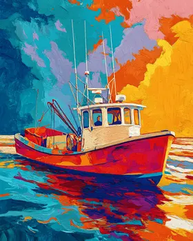 Pop Art Lobster Boat - Coastal Art Prints - 8"x10" Artwork