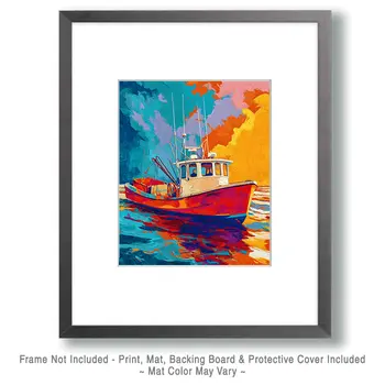Pop Art Lobster Boat - Coastal Art Prints - 8"x10" Artwork