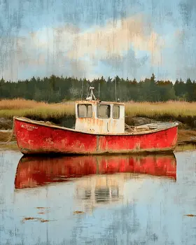 Serene Lobster Boat - Coastal Art Prints - 8"x10" Artwork