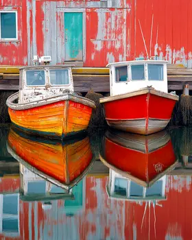Colorful Lobster Boats - Coastal Art Prints - 8"x10" Artwork