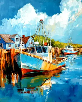 Lone Lobster Boat - Coastal Art Prints - 8"x10" Artwork