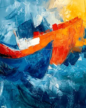 Abstract Boats Caught in Storm - Coastal Art Prints - 8"x10" Artwork