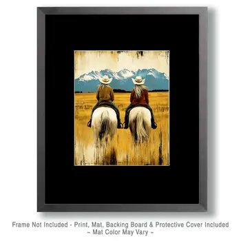 Vintage Cowgirls Riding on Prarie - American West Art Prints