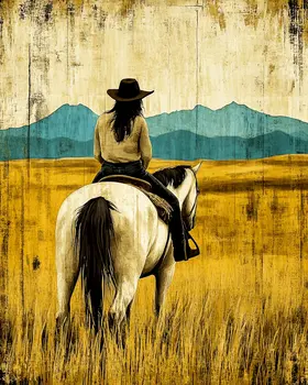 Vintage Cowgirl On The Trail - American West Art Prints