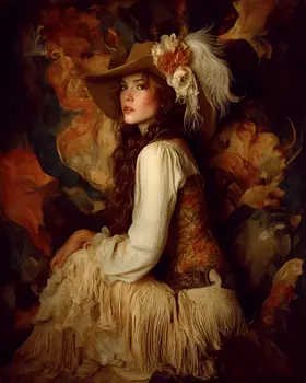 Vintage Cowgirl Portrait Western Art Print - 8"x10" Artwork