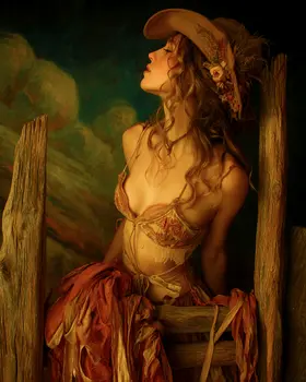 Cowgirl Waiting for Her Beau Western Art Print - 8"x10" Artwork