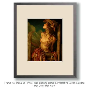 Cowgirl Waiting for Her Beau Western Art Print - 8"x10" Artwork