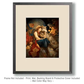 A Cowgirl and Her Wolf Western Art Print - 8"x10" Artwork