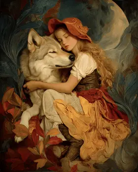 Young Cowgirl with Her Pet Wolf Western Art Print - 8"x10" Artwork