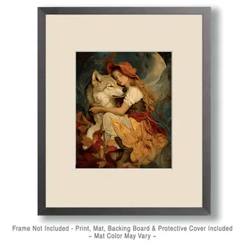 Young Cowgirl with Her Pet Wolf Western Art Print - 8"x10" Artwork
