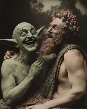 Greek & Alien Share a Laugh - Cryptids Art Prints - 8"x8" Artwork for 12"x12" Frame