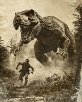 Vintage T-Rex Emergency - Cryptids Art Prints - 8"x8" Artwork for 12"x12" Frame