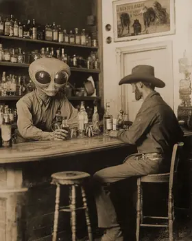 Old West Alien Bartender - Cryptids Art Prints - 8"x8" Artwork for 12"x12" Frame