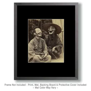 Samurai & Alien Share a Good Laugh - Cryptids Art Prints - 8"x8" Artwork for 12"x12" Frame