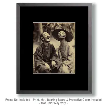 Alien Tells a Samurai a Joke - Cryptids Art Prints - 8"x8" Artwork for 12"x12" Frame