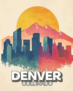 Vintage Cityscape - Denver Souvenir Art Prints - 8"x10" Artwork
