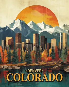 Vintage Downtown Cityscape - Denver Souvenir Art Prints - 8"x10" Artwork