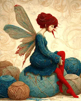 The Knitting Fairy Art Print - Fairies 8"x10" Artwork