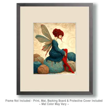 The Knitting Fairy Art Print - Fairies 8"x10" Artwork