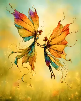 Southwest Desert Fairies Finally Meet Art Print - Fairies 8"x10" Artwork