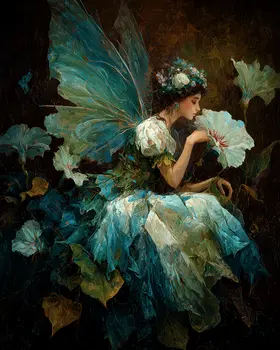 Turquoise Flower Fairy Art Print - Fairies 8"x10" Artwork