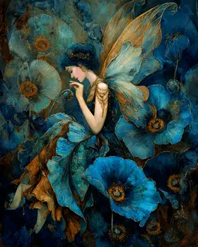 Blue Flower Fairy Art Print - Fairies 8"x10" Artwork