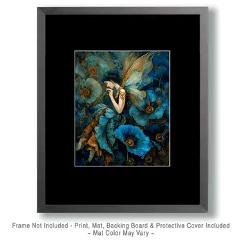 Blue Flower Fairy Art Print - Fairies 8"x10" Artwork