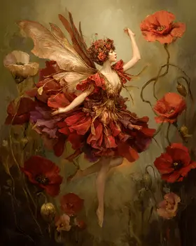 Vintage Poppy Fairy Art Print - Fairies 8"x10" Artwork
