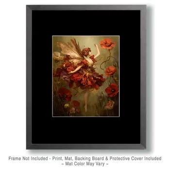 Vintage Poppy Fairy Art Print - Fairies 8"x10" Artwork