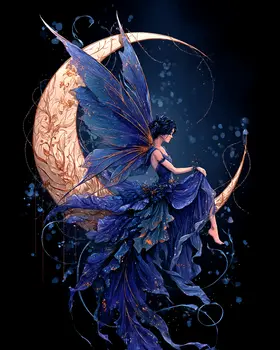 Fairy Sitting on a Crescent Moon Art Print - Fairies 8"x10" Artwork
