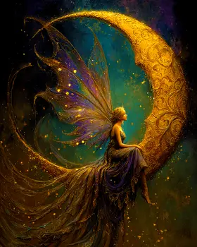 Fairy Relaxing on a Crescent Moon Art Print - Fairies 8"x10" Artwork