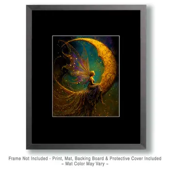 Fairy Relaxing on a Crescent Moon Art Print - Fairies 8"x10" Artwork