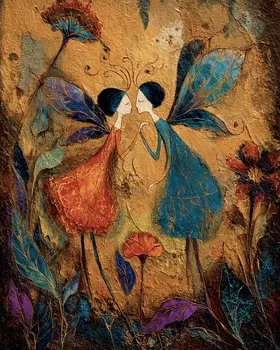 Folk Fairy Love Art Print - Fairies 8"x10" Artwork