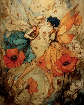 Poppy Fairy Reunion Art Print - Fairies 8"x10" Artwork