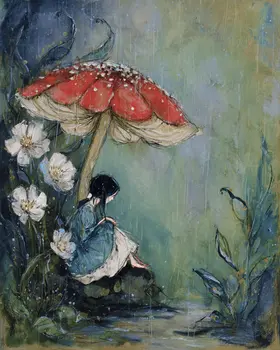 Fairy Waiting Out the Rain - Fairies 8"x10" Artwork