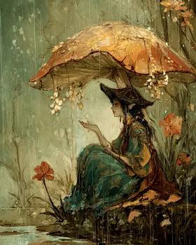Fairy Hoping the Rain Ended Fairy Art Print - Fairies 8"x10" Artwork
