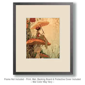 Fairy on a Mushroom During a Sunshower Art Print - Fairies 8"x10" Artwork