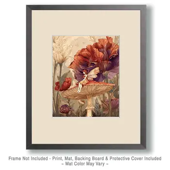 Tiny Fairy on a Mushroom Art Print - Fairies 8"x10" Artwork