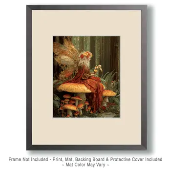 Woodland Fairy on a Mushroom Waiting Art Print - Fairies 8"x10" Artwork