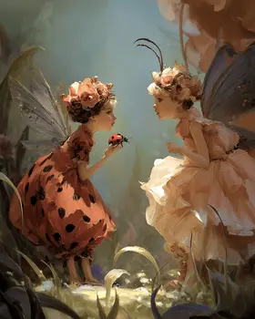Fairy Showing Her Pet Ladybug - Fairy Art Print - Fairies 8"x10" Artwork