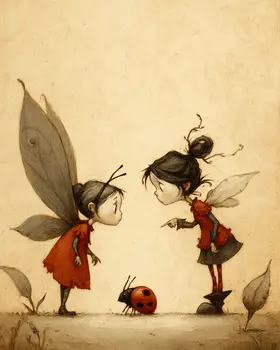 Fairy Arguing Over a Ladybug - Fairy Art Print - Fairies 8"x10" Artwork