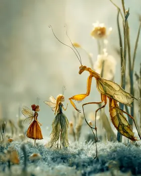 Fairy Showing that Mantis Can Be Friends Art Print - Fairies 8"x10" Artwork