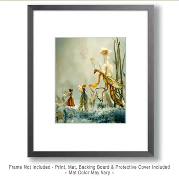 Fairy Showing that Mantis Can Be Friends Art Print - Fairies 8"x10" Artwork