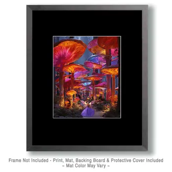 Fairy Wandering Among Psychedelic Mushrooms Art Print - Fairies 8"x10" Artwork
